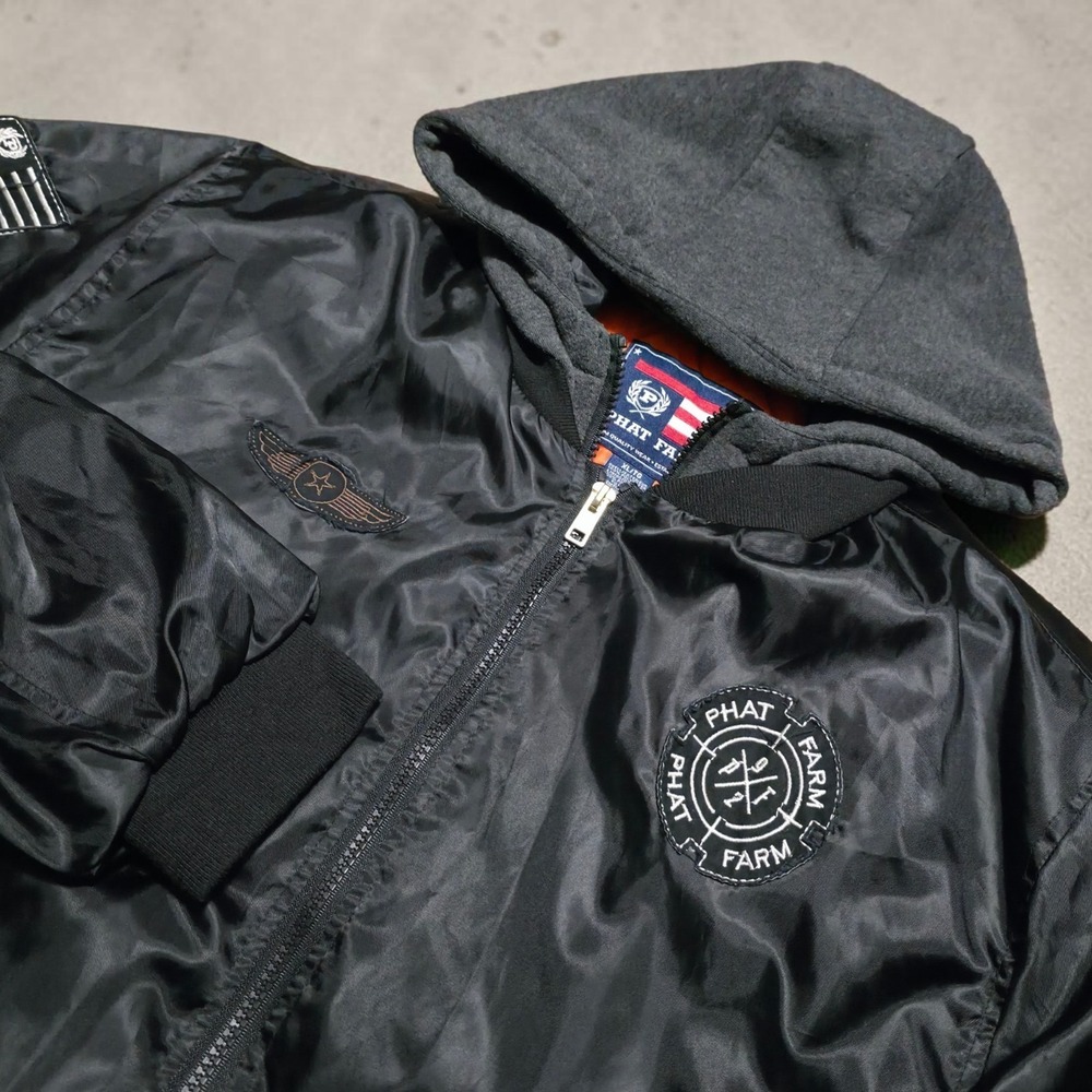 Y2K Phat Farm Jacket Mens Size XL Bomber MA-1 Flight Military Patches Army Coat